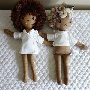 Two HARPERIMAN 14” Cloth Plush Dolls “Ashton” / “Aaliya”